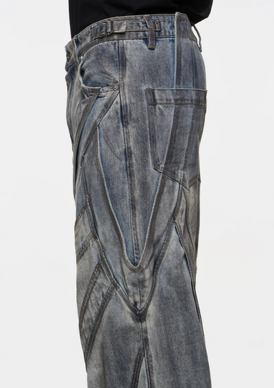 BLIND NO PLAN Multi Fly Split Structure Washed Distressed Jeans | Face 3 Face