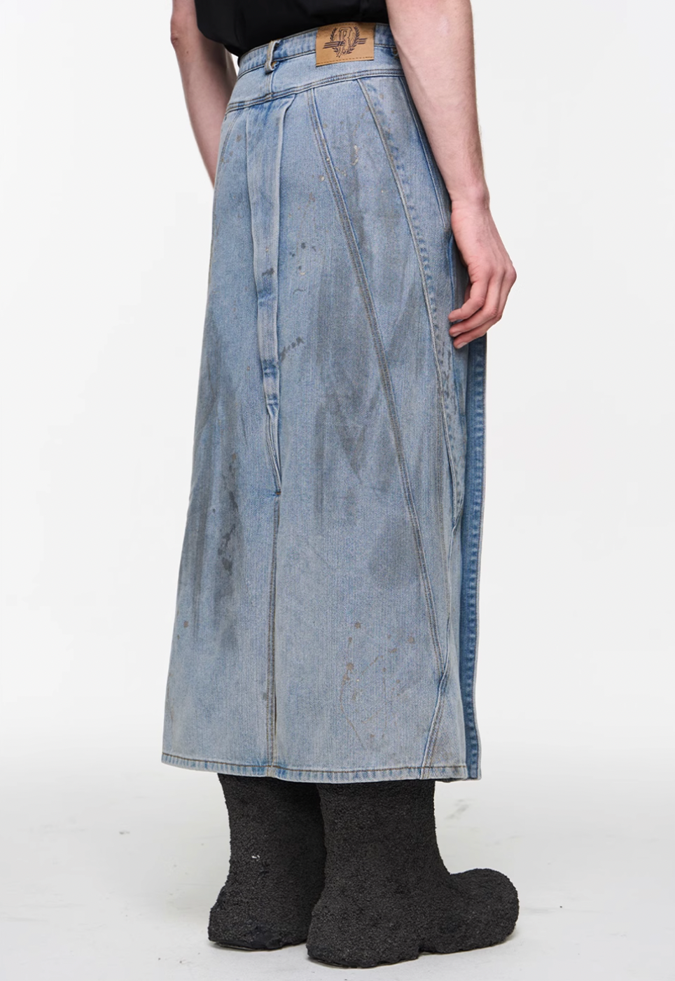 BLIND NO PLAN Mud Dyed Splash Ink Distressed Fly Denim Skirt | Face 3 Face