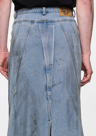 BLIND NO PLAN Mud Dyed Splash Ink Distressed Fly Denim Skirt | Face 3 Face