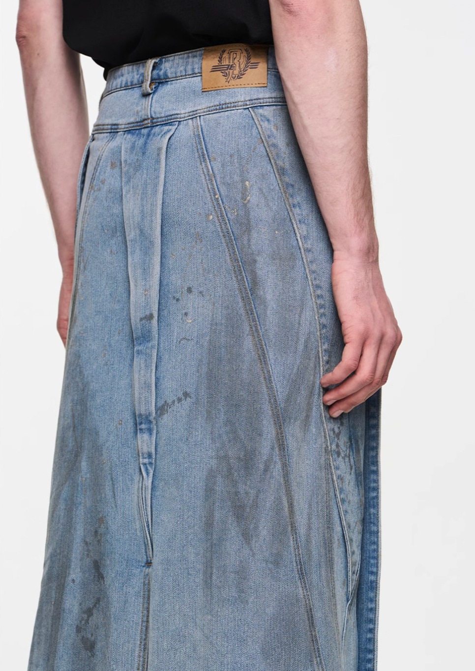 BLIND NO PLAN Mud Dyed Splash Ink Distressed Fly Denim Skirt | Face 3 Face