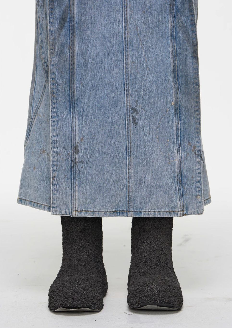 BLIND NO PLAN Mud Dyed Splash Ink Distressed Fly Denim Skirt | Face 3 Face