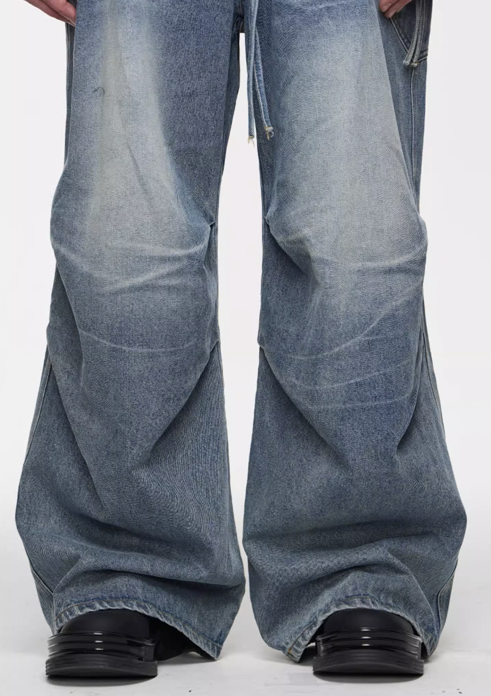 BLIND NO PLAN Distressed Washed 3D Pinch Pleated Elastic Waist Jeans | Face 3 Face