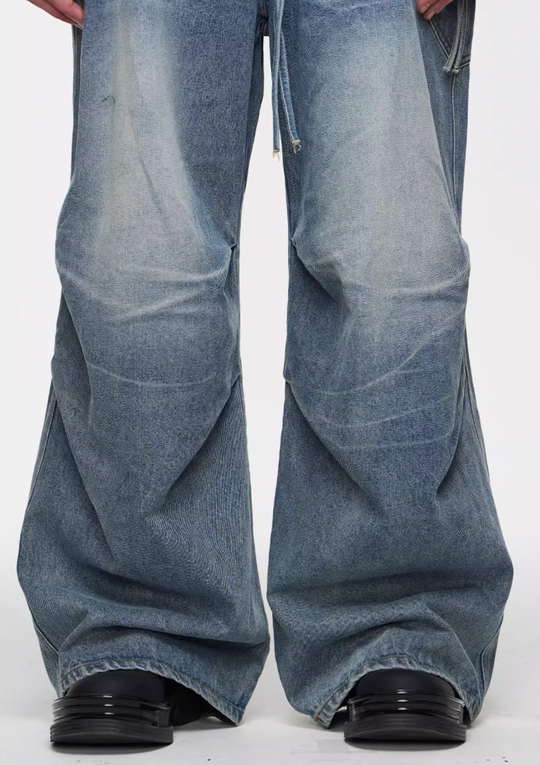 BLIND NO PLAN Distressed Washed 3D Pinch Pleated Elastic Waist Jeans | Face 3 Face