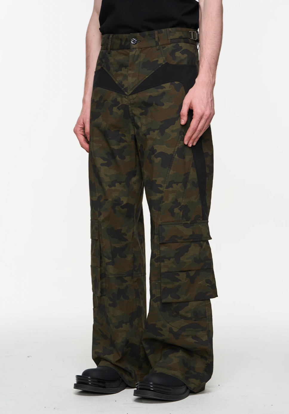 BLIND NO PLAN Colorblocking Textured Check Camouflage Work Cargo Pants | Face 3 Face