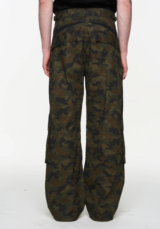 BLIND NO PLAN Colorblocking Textured Check Camouflage Work Cargo Pants | Face 3 Face
