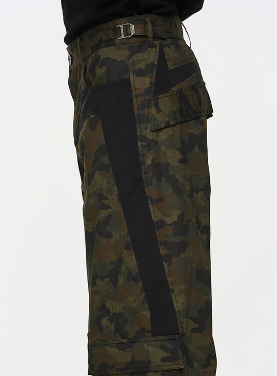 BLIND NO PLAN Colorblocking Textured Check Camouflage Work Cargo Pants | Face 3 Face