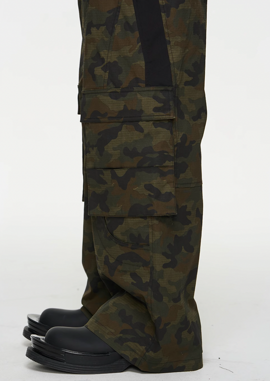BLIND NO PLAN Colorblocking Textured Check Camouflage Work Cargo Pants | Face 3 Face