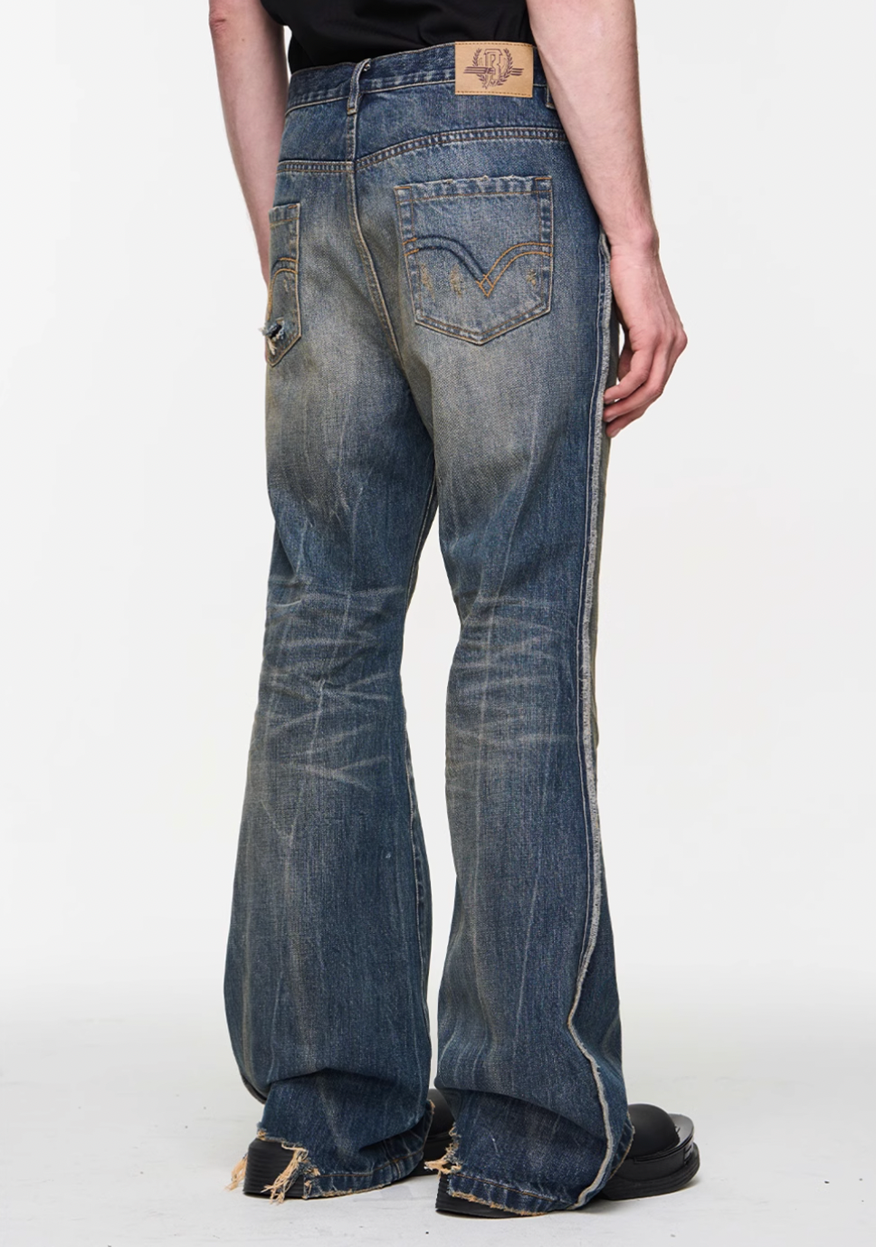 BLIND NO PLAN Blue Washed Whiskered Distressed Bootcut Jeans | Face 3 Face