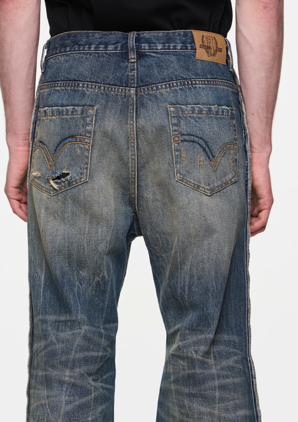 BLIND NO PLAN Blue Washed Whiskered Distressed Bootcut Jeans | Face 3 Face