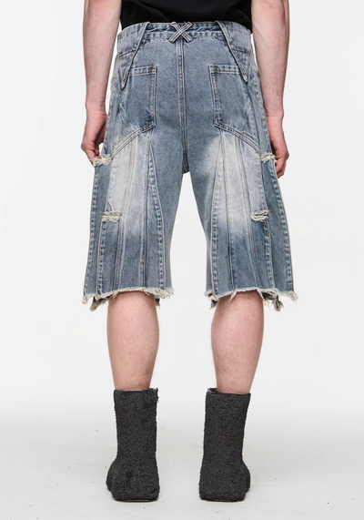 BLIND NO PLAN Destroyed Fly Through Washed Light Denim Shorts | Face 3 Face