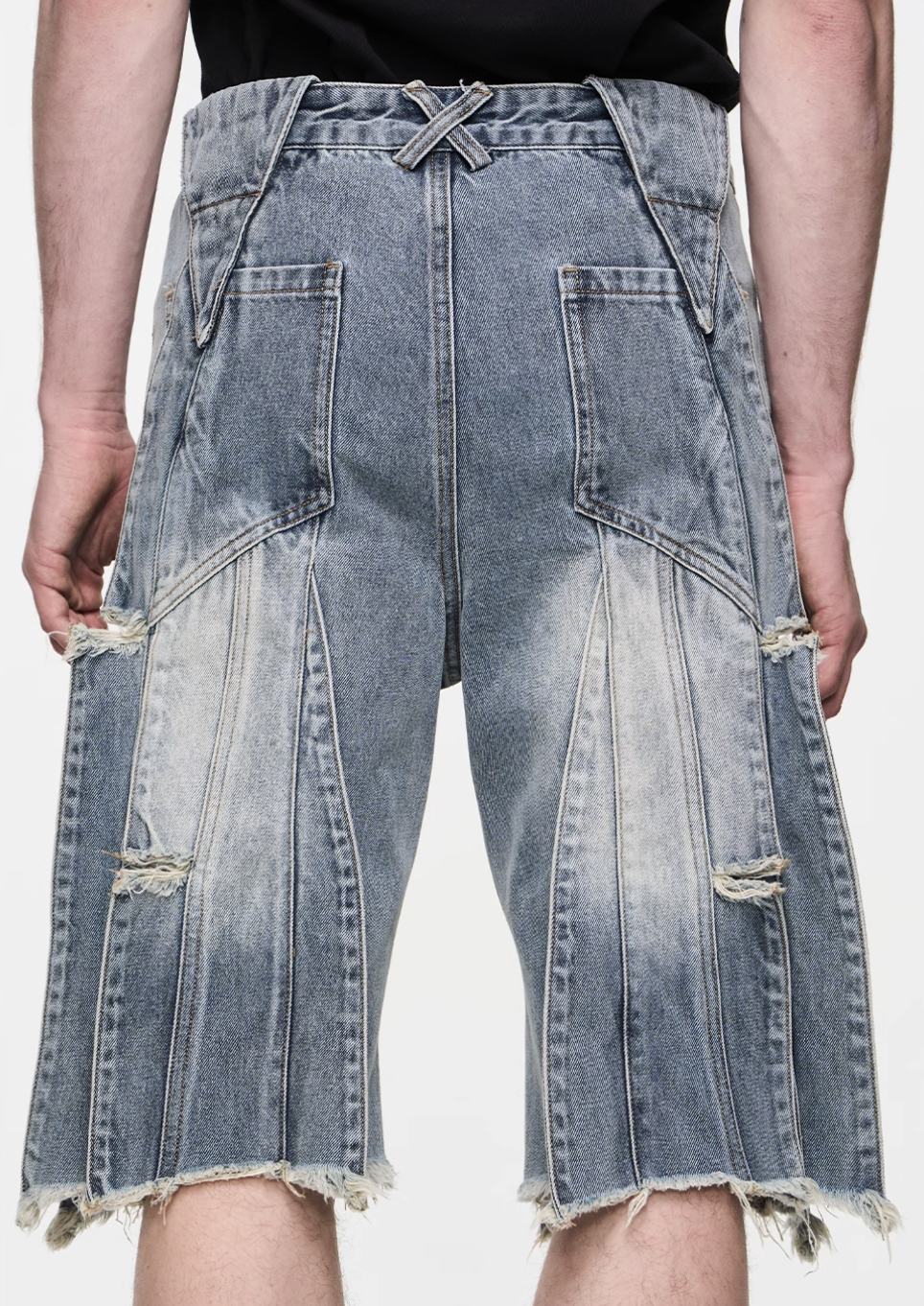 BLIND NO PLAN Destroyed Fly Through Washed Light Denim Shorts | Face 3 Face