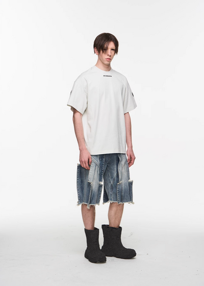 BLIND NO PLAN Destroyed Fly Through Washed Light Denim Shorts | Face 3 Face