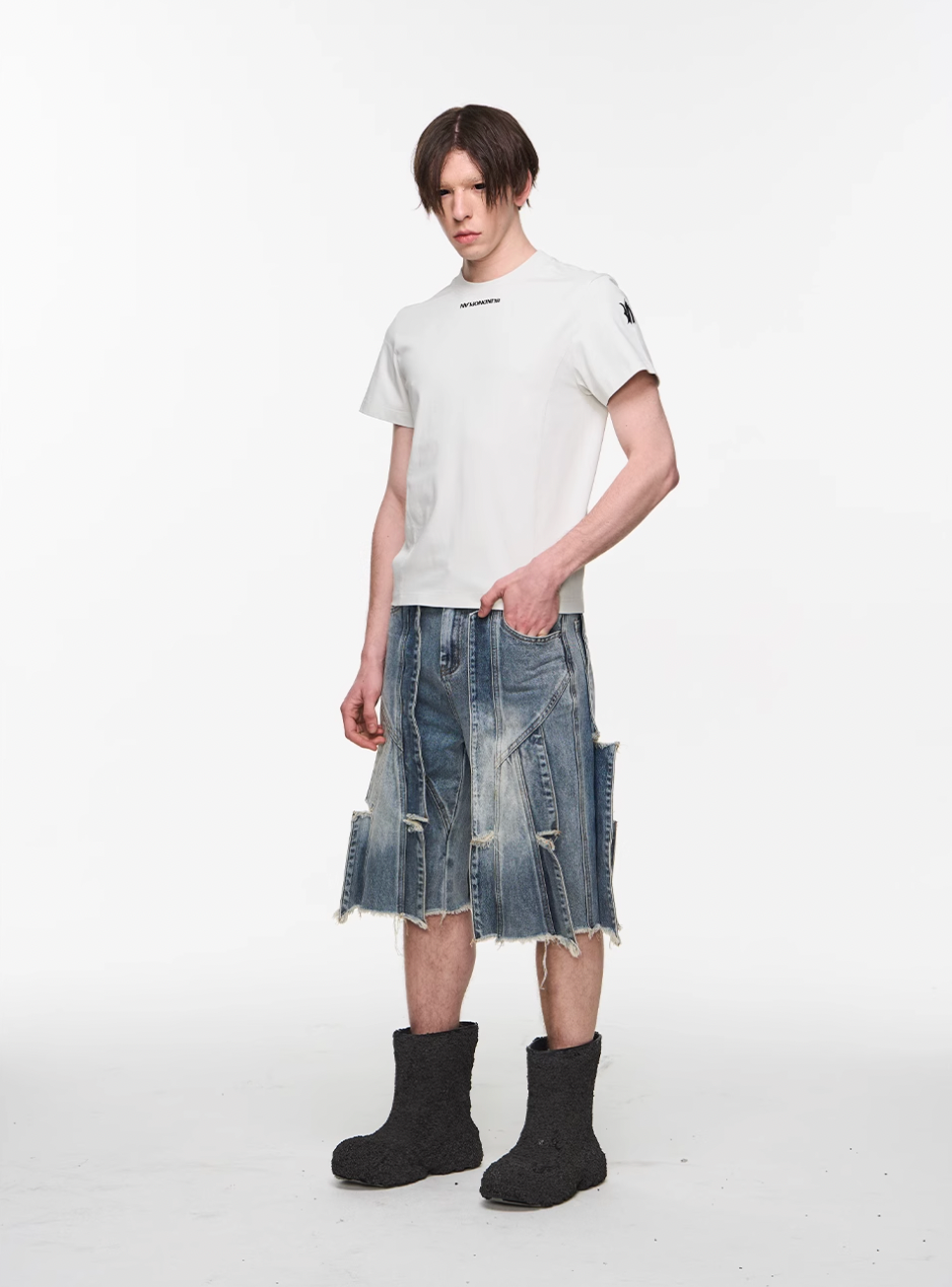 BLIND NO PLAN Destroyed Fly Through Washed Light Denim Shorts | Face 3 Face