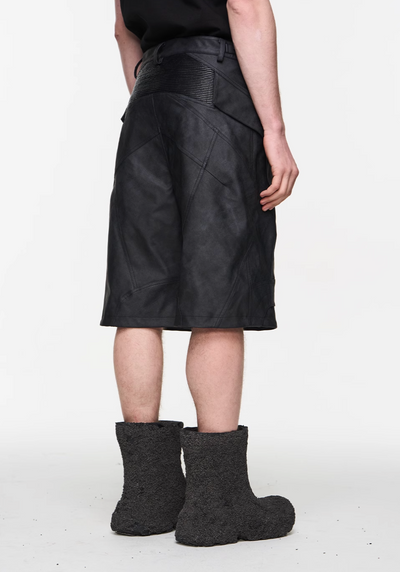 BLIND NO PLAN Motorcycle Line Patchwork Leather Shorts | Face 3 Face