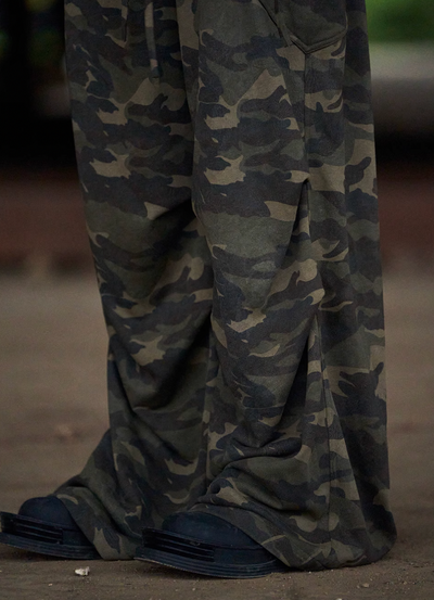 BLIND NO PLAN 3D Pinch Pleated Silhouette Zipper Camouflage Sweatpants | Face 3 Face