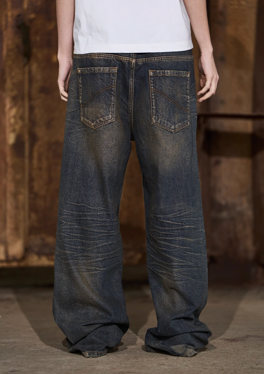 BLIND NO PLAN Yellow Mud Dyed Distressed Jeans | Face 3 Face