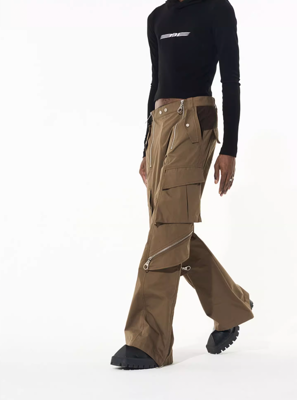 BLIND NO PLAN Multi Zipper Patchwork Work Cargo Pants | Face 3 Face