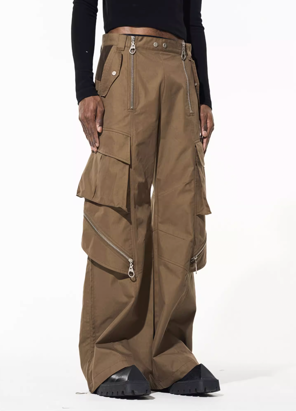 BLIND NO PLAN Multi Zipper Patchwork Work Cargo Pants | Face 3 Face