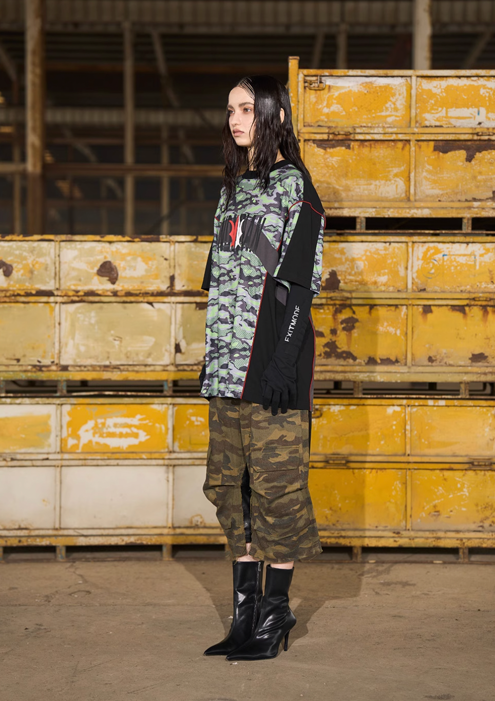 BLIND NO PLAN Green Camouflage Mesh Colorblock Tee | Face 3 Face