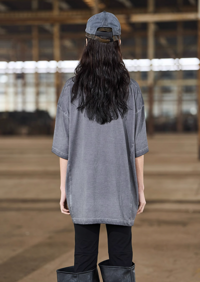 BLIND NO PLAN Loose & Slim Washed Distressed Basic Embroidered Tee | Face 3 Face