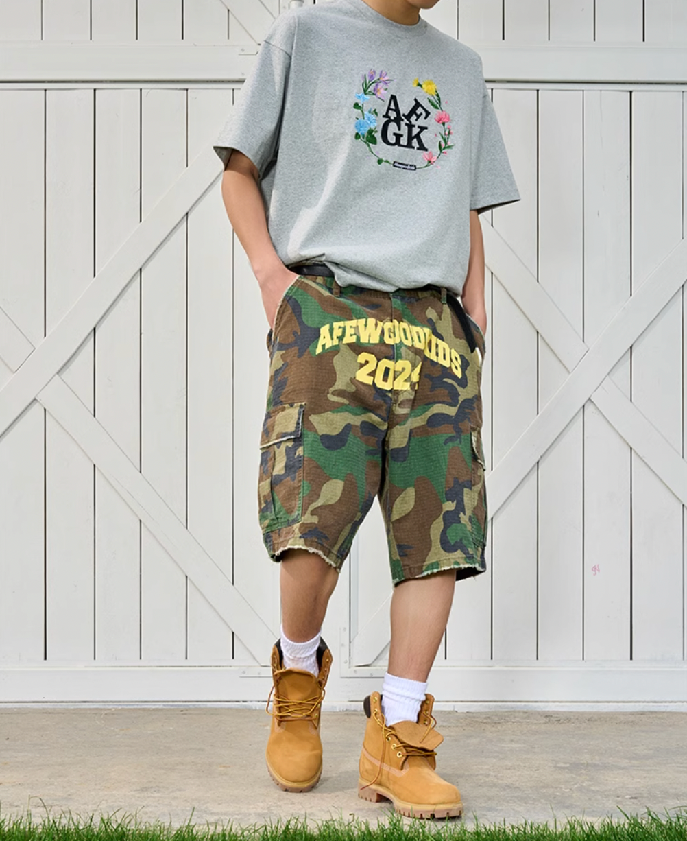 AFGK Logo Print Camouflage Destroyed Shorts | Face 3 Face