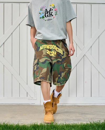 AFGK Logo Print Camouflage Destroyed Shorts | Face 3 Face