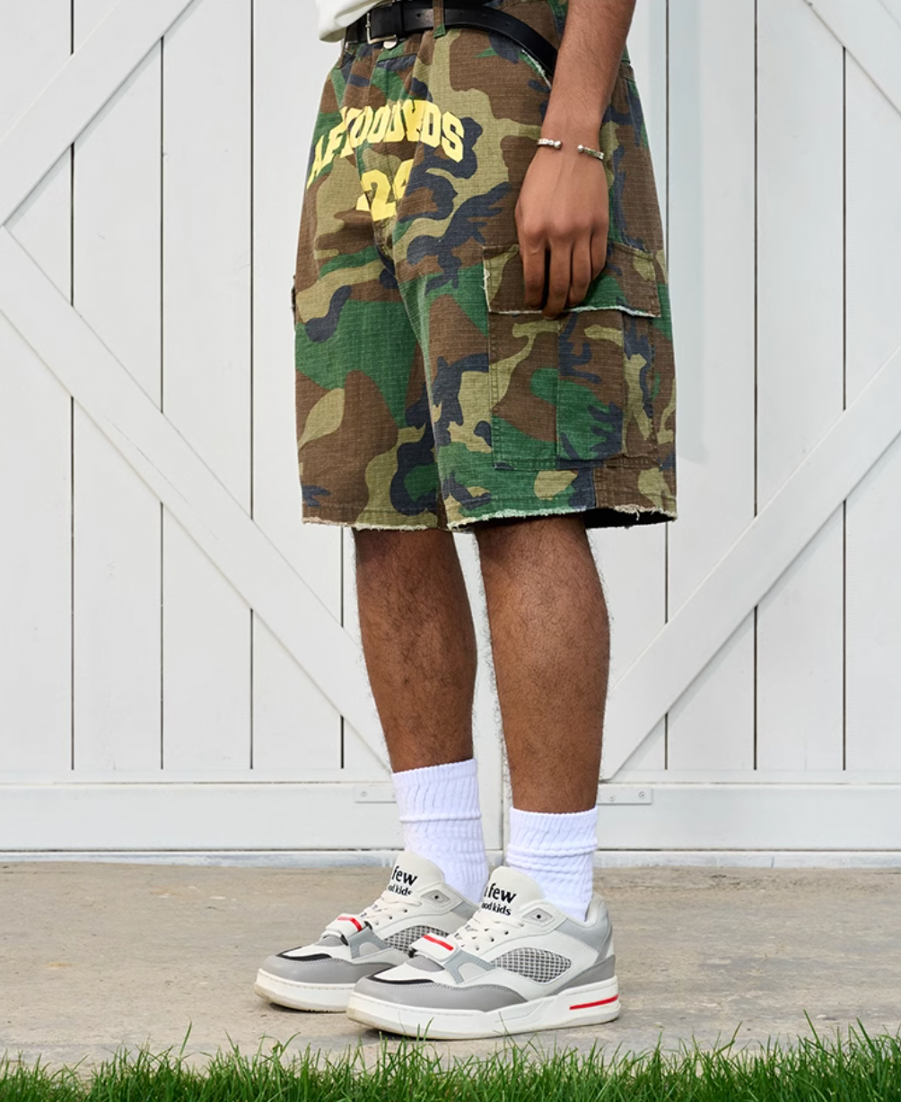 AFGK Logo Print Camouflage Destroyed Shorts | Face 3 Face