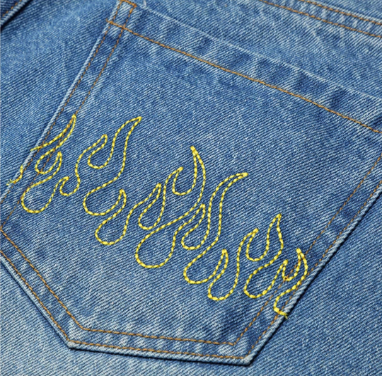 AFGK Three Angels Flame Embroidered Denim Shorts / Jorts | Face 3 Face
