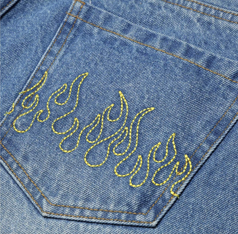 AFGK Three Angels Flame Embroidered Denim Shorts / Jorts | Face 3 Face