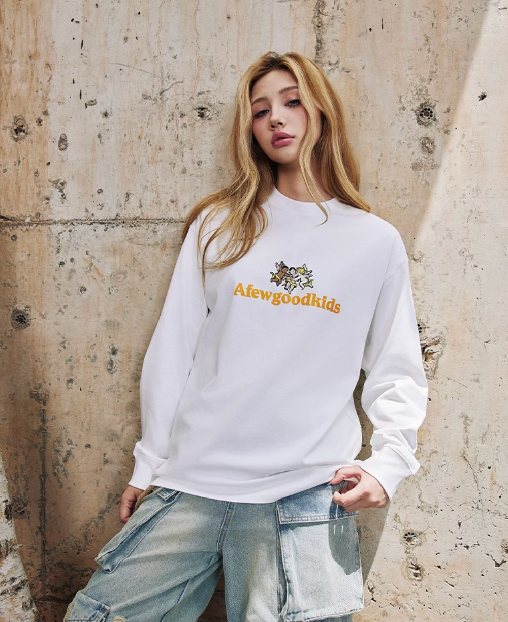 AFGK Angel Logo Contrast Color Long Sleeved Tee | Face 3 Face