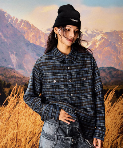 YADcrew Grid Textured Plaid Long Sleeve Shirt | Face 3 Face