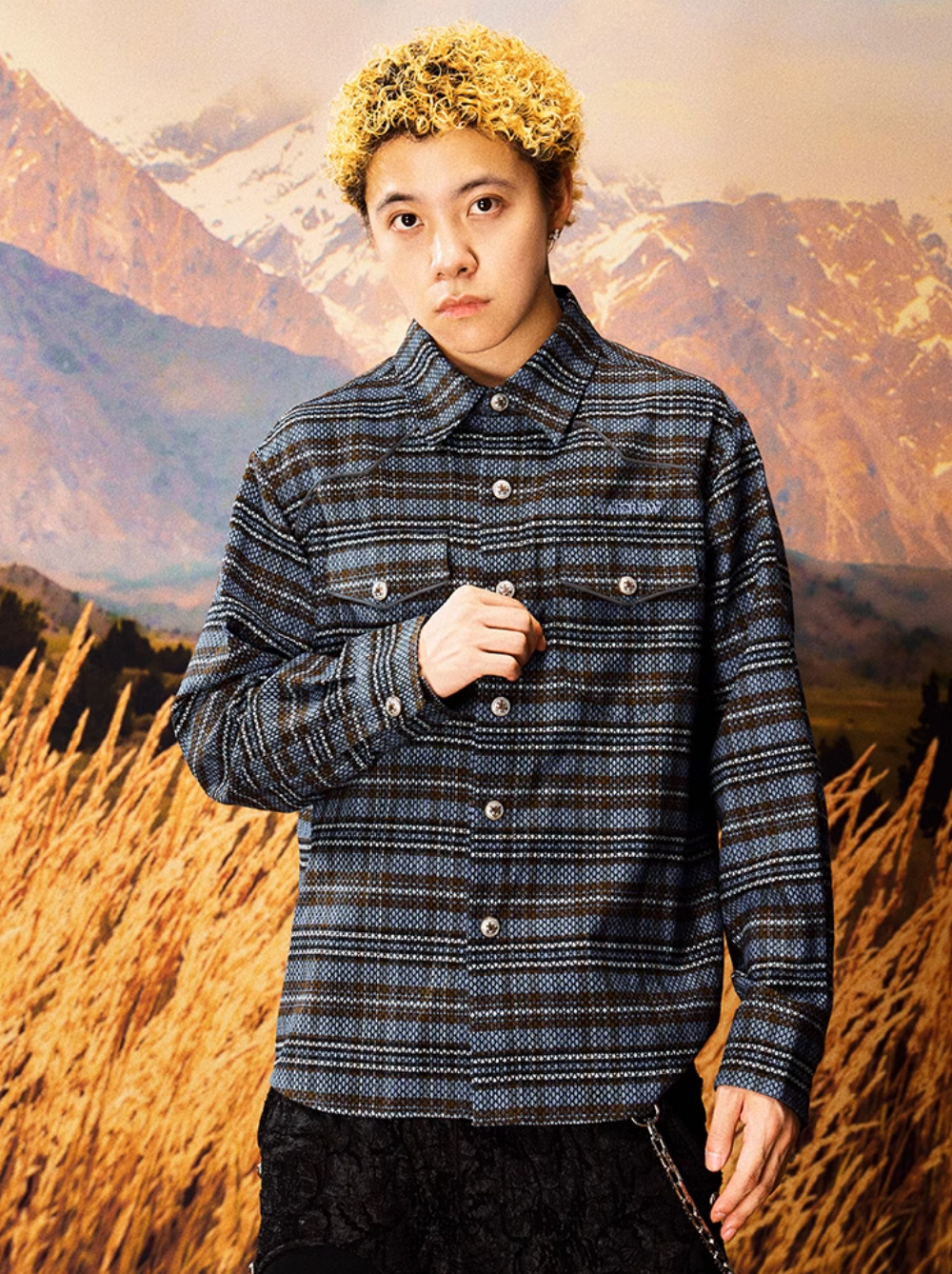 YADcrew Grid Textured Plaid Long Sleeve Shirt | Face 3 Face