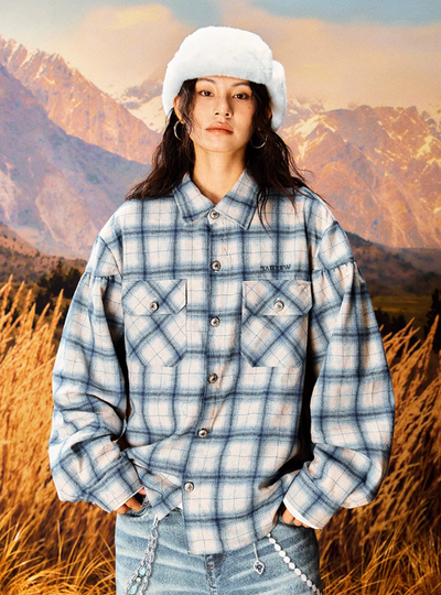 YADcrew Imitation Paper Plaid Pleated Long Sleeve Shirt | Face 3 Face