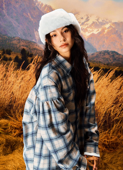 YADcrew Imitation Paper Plaid Pleated Long Sleeve Shirt | Face 3 Face