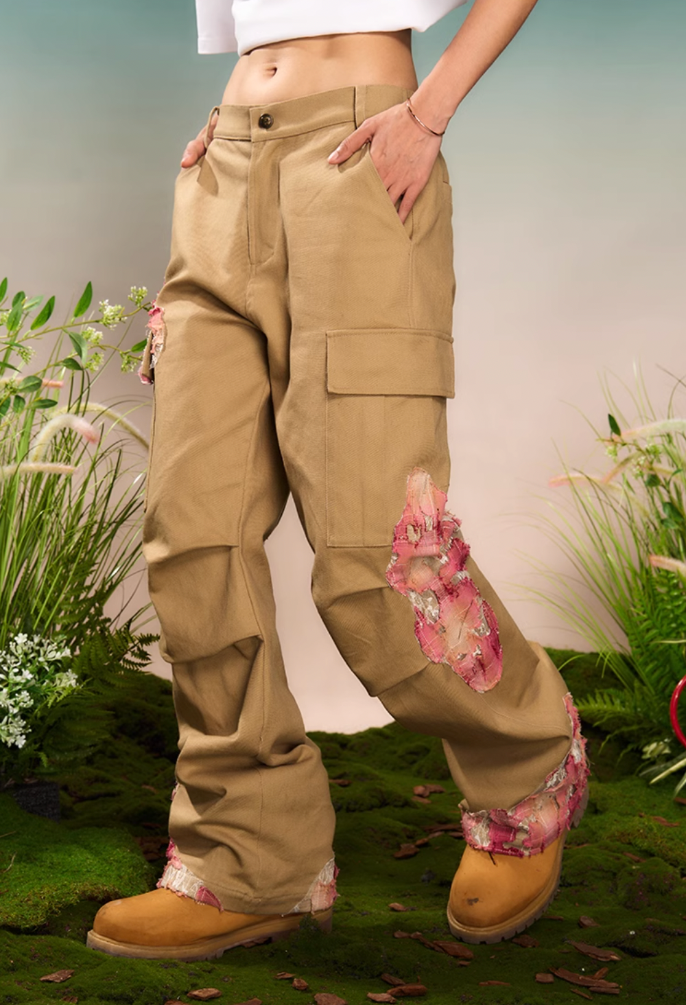 YADcrew Evening Lace Patchwork Pleated Cargo Pants | Face 3 Face