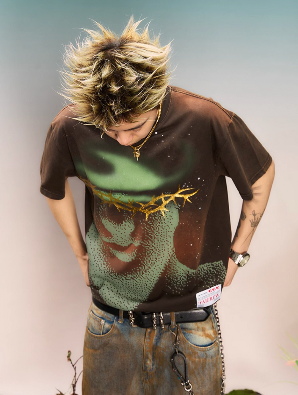 YADcrew “Northern Lights” Digital Printed Washed Spray Tee | Face 3 Face