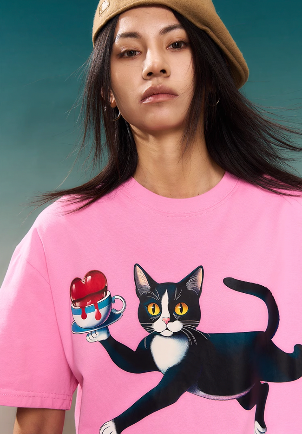 YADcrew “Obsessed Cat” Shake Pink Printed Tee | Face 3 Face