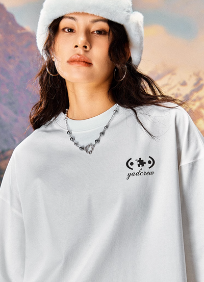 YADcrew Basic Printed Slogan Long Sleeve Tee | Face 3 Face