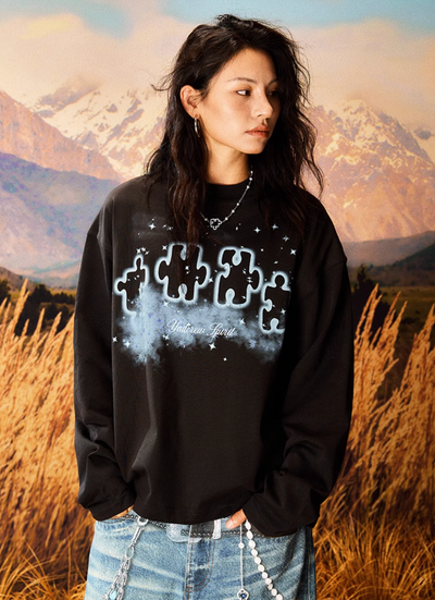 YADcrew Stardust Digital Printing Puzzle Long Sleeved Tee | Face 3 Face