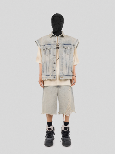 UNDERWATER Washed Damaged Light Blue Denim Shorts | Baggy Jorts | Face 3 Face