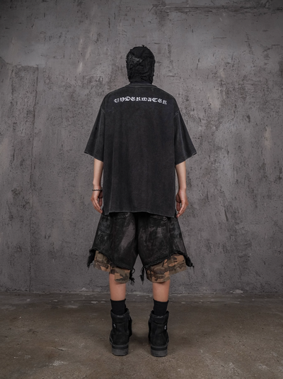 UNDERWATER Double Layer Damage Black Cargo Denim Shorts | Baggy Jorts | Face 3 Face