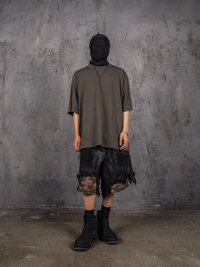 UNDERWATER Double Layer Damage Black Cargo Denim Shorts | Baggy Jorts | Face 3 Face