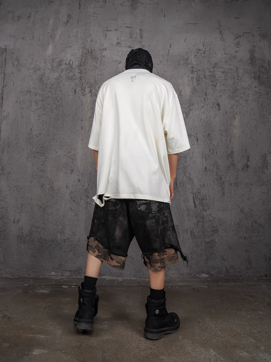 UNDERWATER Double Layer Damage Black Cargo Denim Shorts | Baggy Jorts | Face 3 Face