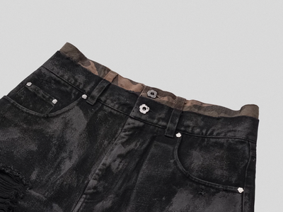 UNDERWATER Double Layer Damage Black Cargo Denim Shorts | Baggy Jorts | Face 3 Face