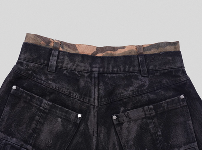 UNDERWATER Double Layer Damage Black Cargo Denim Shorts | Baggy Jorts | Face 3 Face