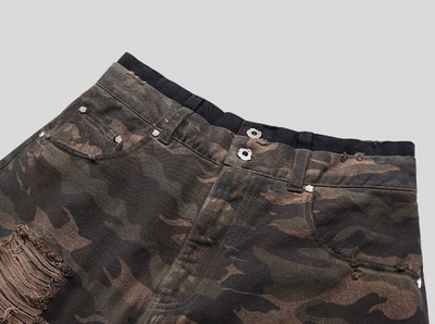 UNDERWATER Double Layer Damage Camo Cargo Denim Shorts | Baggy Jorts | Face 3 Face