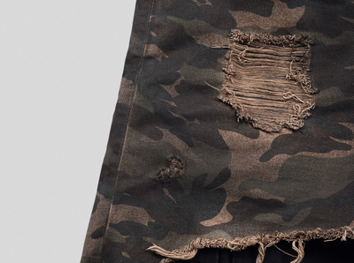 UNDERWATER Double Layer Damage Camo Cargo Denim Shorts | Baggy Jorts | Face 3 Face