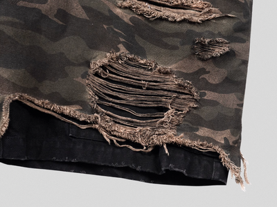 UNDERWATER Double Layer Damage Camo Cargo Denim Shorts | Baggy Jorts | Face 3 Face