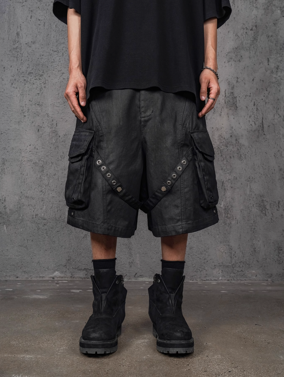 UNDERWATER Wax Bandage Multi Pocket Rivet Work Shorts | Face 3 Face