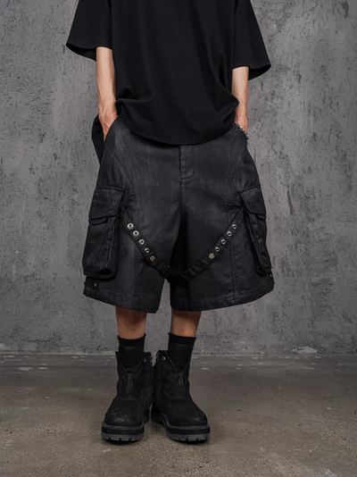 UNDERWATER Wax Bandage Multi Pocket Rivet Work Shorts | Face 3 Face